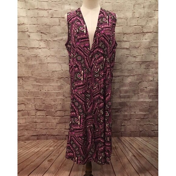LuLaRoe  JOY Purple Black Geometric Open Front Size M  Sleeveless Duster Vest - Picture 1 of 7